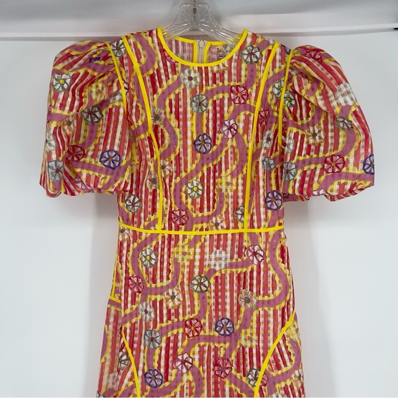 Celia B Nammu Floral Sheer Structured Chiffon Puff Sleeve Midi Dress S SAMPLE - Picture 2 of 6